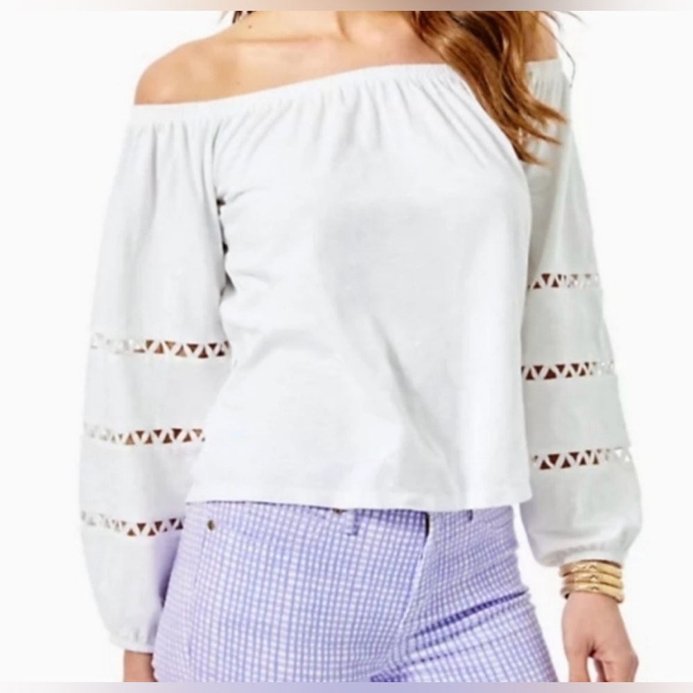 EUC Lilly Pulitzer Katt White Off-Shoulder Blouse, Size Large